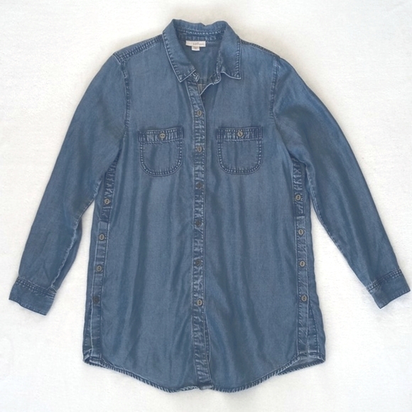 J. Jill Chambray Denim Lyocell Long Sleeve Button Down/ Side Boyfriend Shirt XSP - Picture 13 of 15